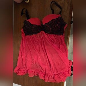 Gilligan & O'Malley Red and Black Lace Pajama Set